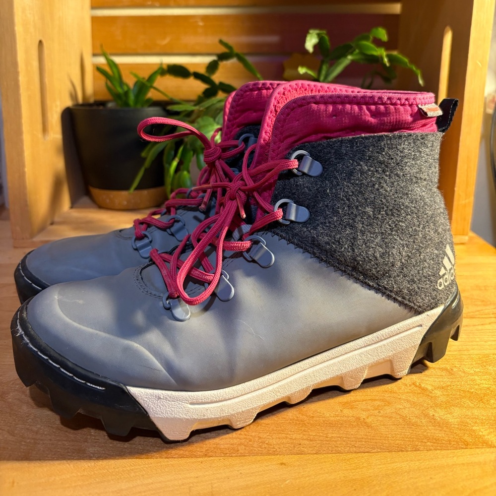 Adidas Pink and Gray Winter Boots